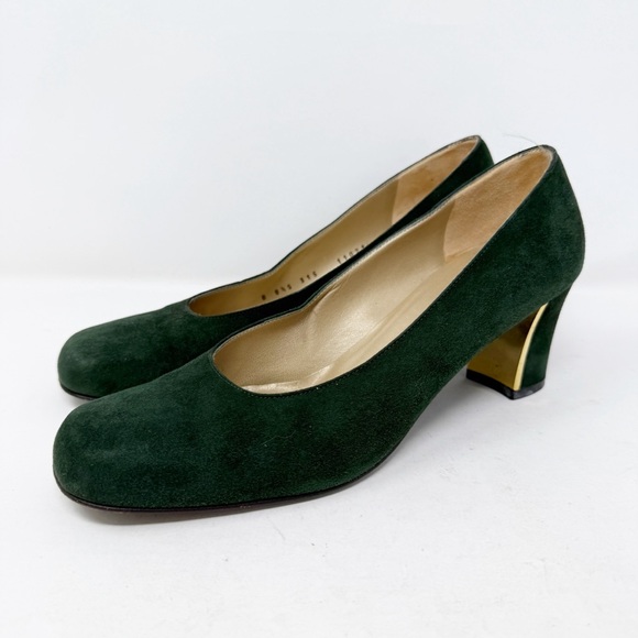 St. John Forest Green Suede Leather Square Toe Pump Womens Size 8.5 US Old Money - Picture 1 of 10